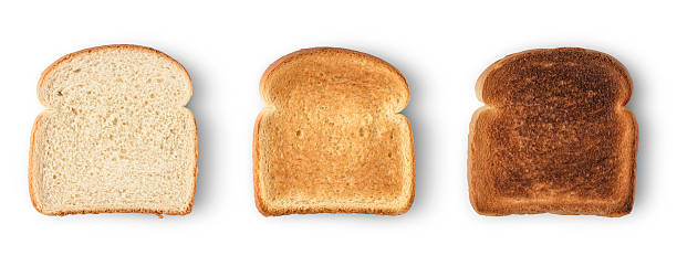 bread slices Set of three slices toast bread isolated on white toasted bread photos stock pictures, royalty-free photos & images