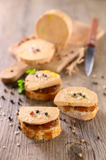 bread toast with foie gras stock photo