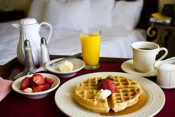 breakfast in bed stock photo