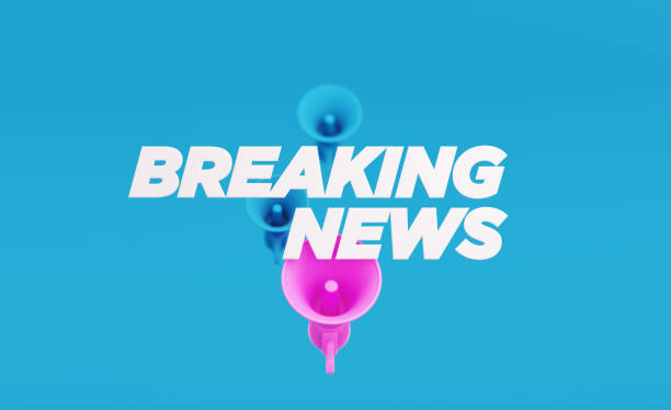 Breaking News Written over Blue and Pink Megaphones on Blue Background Breaking News written over blue and pink megaphones on blue background. Horizontal composition with copy space. Breaking News concept. breaking news stock pictures, royalty-free photos & images