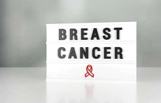Breast Cancer Written White Lightbox On Gray Background. Communication placard concept.