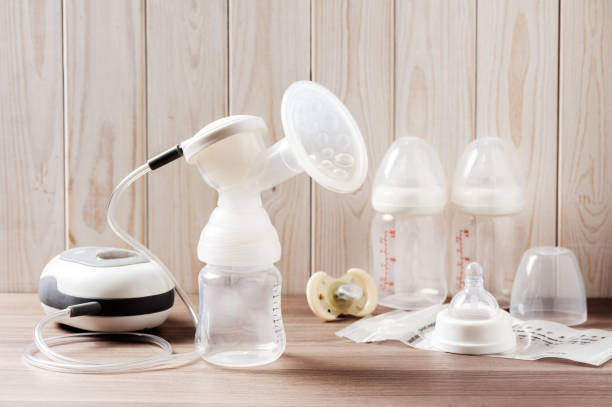 Breast pump set (without milk) stock photo