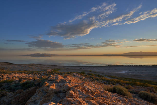 Breathtaking Sunrise in the Beautiful 
Antelope Island State Park Near Salt Lake City, UTAH USA stock photo