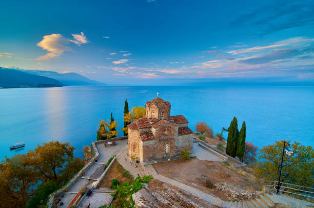 Breathtaking view of Saint John at Kaneo in Macedonia. stock photo