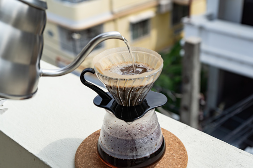 Brewing Pour Over Coffee at balcony