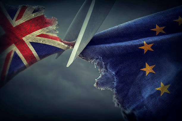 Brexit concept Flags of the United Kingdom and the European Union.Brexit concept. brexit stock pictures, royalty-free photos & images