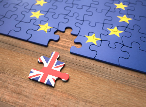 Brexit United Kingdom leaving the European Union represented in puzzle pieces. brexit stock pictures, royalty-free photos & images