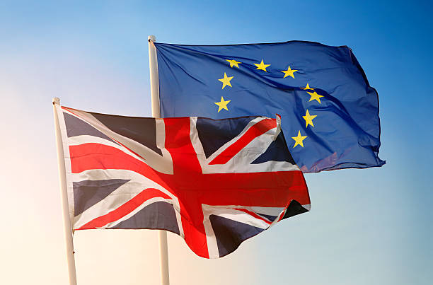 Brexit Flags of Great Britain and European Union brexit stock pictures, royalty-free photos & images