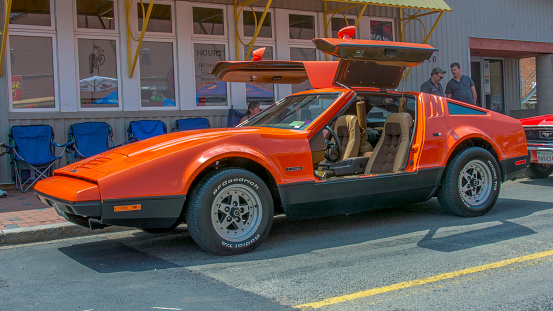 Moncton, New Brunswick, Canada - July 10, 2015  :  Rare vintage Bricklin SV-1 parked in downtown Moncton during 2015 Atlantic Nationals, Moncton, New Brunswick, Canada.