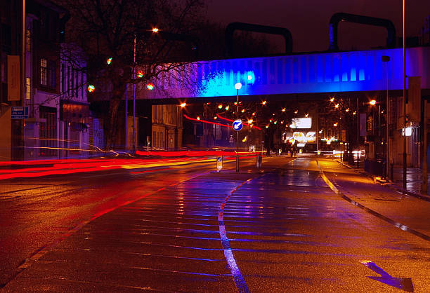 Bridge and lights by night stock photo