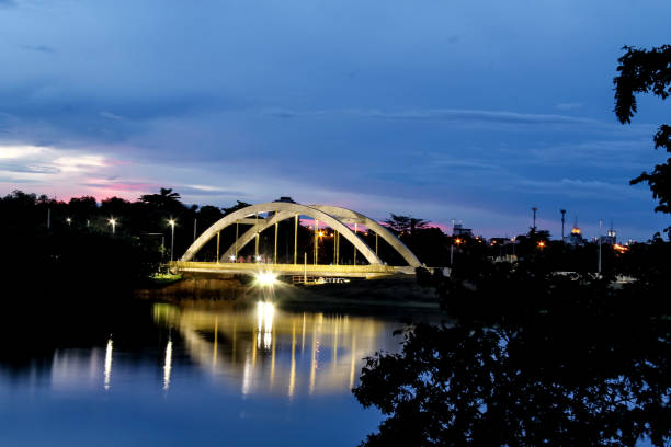 Bridge illuminated by dusk light - São José do Rio Preto - São Paulo - Brazil stock photo