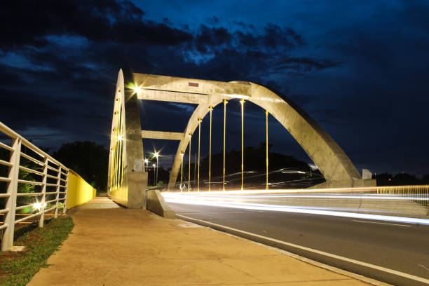 Bridge illuminated by dusk light - São José do Rio Preto - São Paulo - Brazil stock photo