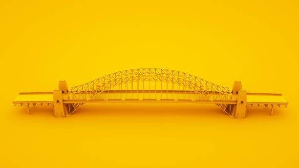 brygga på gul bakgrund. minimal idé koncept, 3d-illustration - bridge sight bildbanksfoton och bilder
