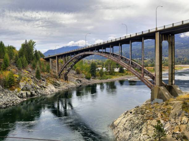 A bridge over the Kootenay River near Castlegar, British Columbia stock photo