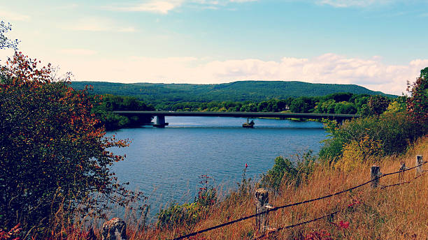 Bridge over the Mohawk River in Fall, Scotia, New York stock photo