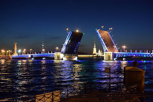 Bridges opened in St. Petersburg, Russia stock photo