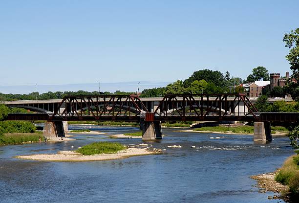 bridges over the Grand River stock photo
