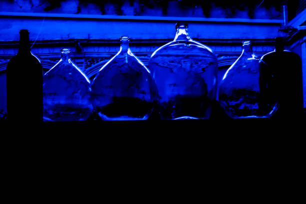 Bright blue cristal jars stock photo