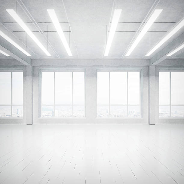 Bright empty loft interior Bright clean interior. Empty open plan interior. warehouse photos stock pictures, royalty-free photos & images