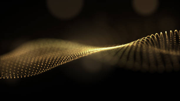 A bright golden particulate 3D rendered DNA on a black bokeh background. Science and genelogy concept abstract background. atom photos stock pictures, royalty-free photos & images