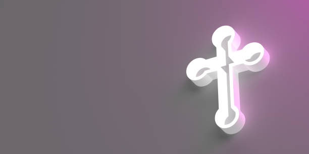 Bright illuminated cross icon on pinkish background with copy space Glorious Christian Cross symbol in 3D to celebrate the resurrection of Jesus Christ from the dead on the date of Easter with geometric cross icon concept on blank background with dropped shadow and copy space. Great for Confirmation, Baptism, Easter or any religious celebration. memorial day background stock pictures, royalty-free photos & images