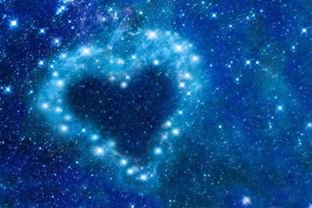 Bright stars in a night sky arranged in the shape of a heart, romantic magic night, love  and Valentines day card stock photo