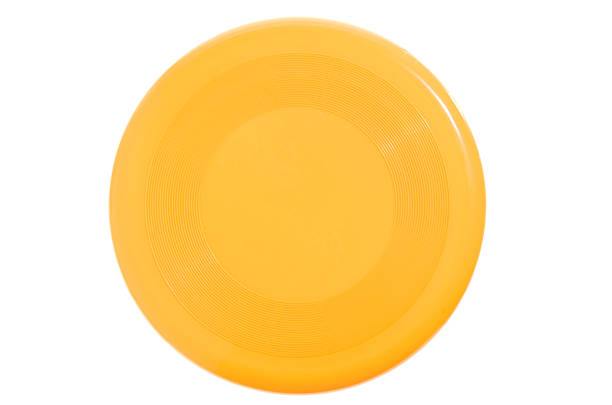 Bright yellow Frisbee on white background stock photo