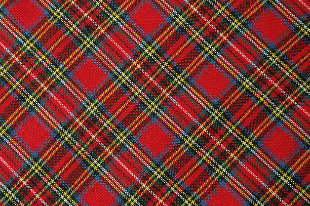 Brightly Colored Red Plaid Fabric Shot Diagonally stock photo