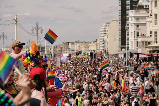 Brighton and Hove Gay Pride 2018. Brighton, England, UK, ,4th August 2018 Brighton and Hove Gay Pride Parade.Crowds gather in the streets of Brighton to join and celebrate the city's annual Gay Pride Parade. nyc pride parade stock pictures, royalty-free photos & images