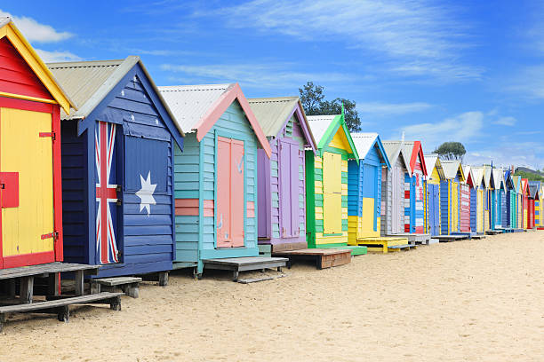 Brighton Beach Huts, Australia (XXXL) The famous huts lining the beachfront of Brighton Beach in central Melbourne. These beach huts are some of the most expensive real estate in Australia if calculated on a square footage basis. Nikon D3X. Converted from RAW. international landmark stock pictures, royalty-free photos & images