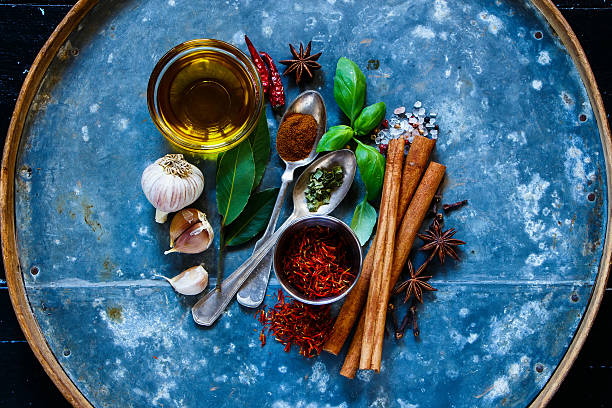 Brignt spices and herbs stock photo