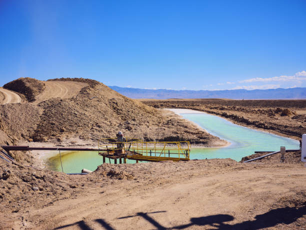 Brine pools for lithium mining. stock photo