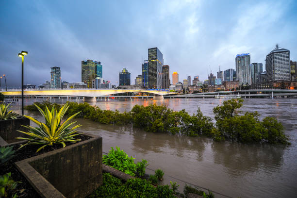 Brisbane River during big flood event stock photo