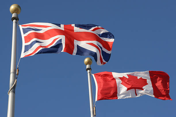 British and Canadian flags stock photo