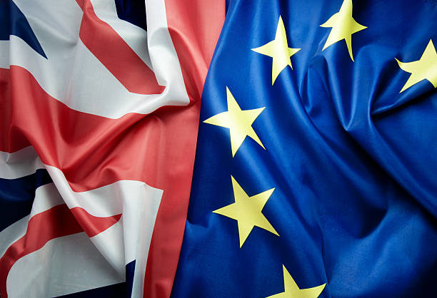 British and European flags Brexit concept UK and European flag together brexit stock pictures, royalty-free photos & images