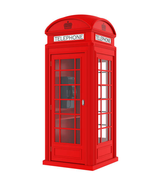 British Red Telephone Booth Isolated British Red Telephone Booth isolated on white background. 3D render red telephone box stock pictures, royalty-free photos & images