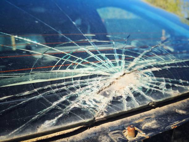 Broken car windshield stock photo