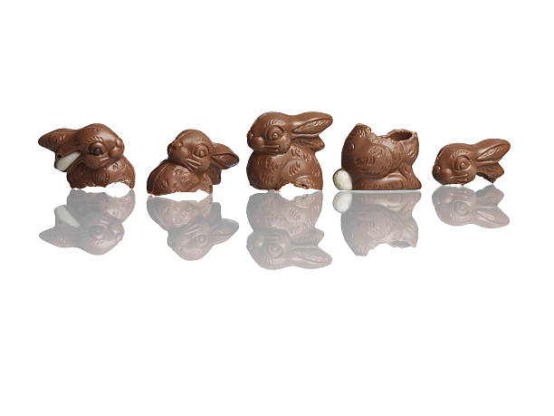 Broken chocolate rabbits stock photo