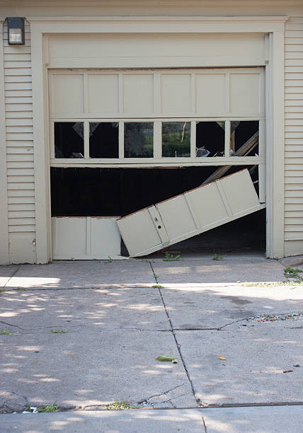Broken Garage Door stock photo