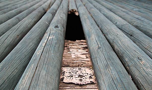 Broken round wooden plank stock photo