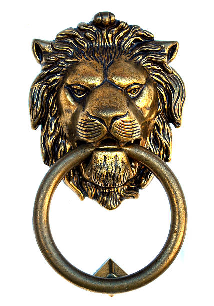 Bronze lion door knocker stock photo
