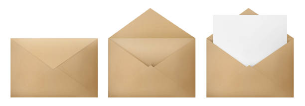 Brown envelopes on white Set of brown envelopes (sealed, empty and with a blank paper inside), isolated on white background envelope stock pictures, royalty-free photos & images