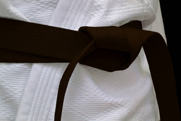 Brown obi sash Close-up on a brown belt tied around a kimono. bushido lifestyle stock pictures, royalty-free photos & images