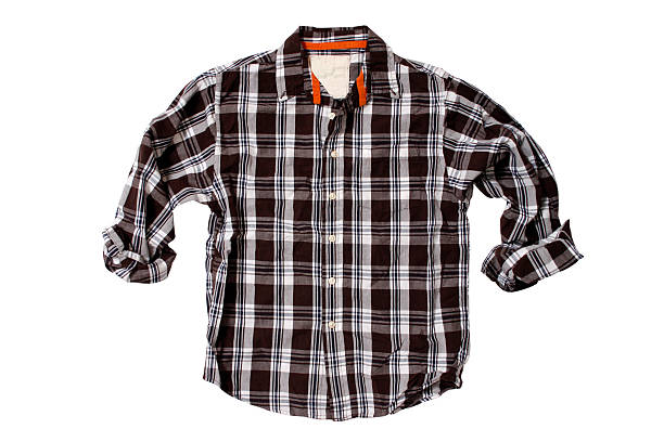 Brown Plaid Shirt - White Background  plaid shirt stock pictures, royalty-free photos & images