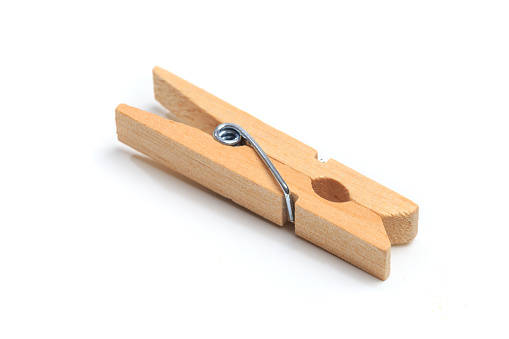 Brown Wood Clothes Peg Or Clothespin On White Background Stock Photo ...