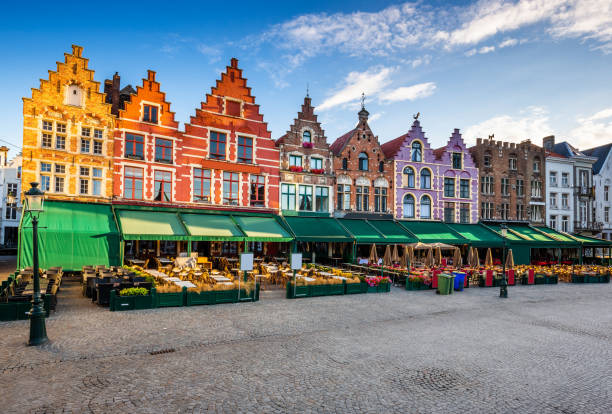 Bruges, Belgium. Bruges, Belgium. Grote Markt square at sunrise. brugge belgium stock pictures, royalty-free photos & images