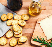 Bruschetta, olive oil, wine and cheese