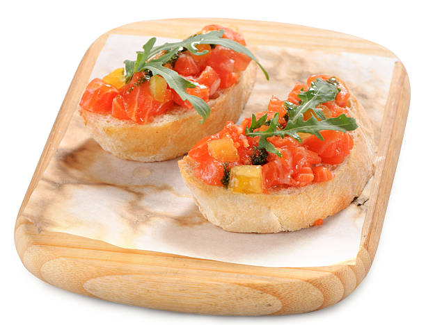 bruschetta with salmon stock photo