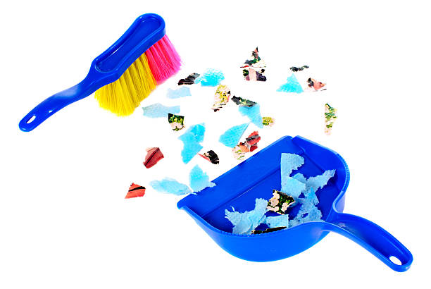Brush and scoope with garbage isolated stock photo