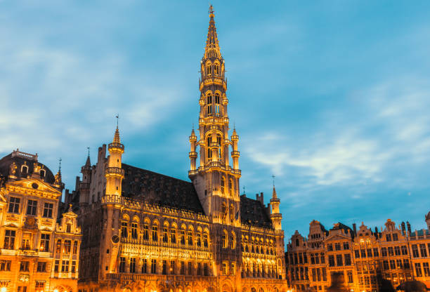 Brussels Belgium , Grand place  in summer twilight stock photo